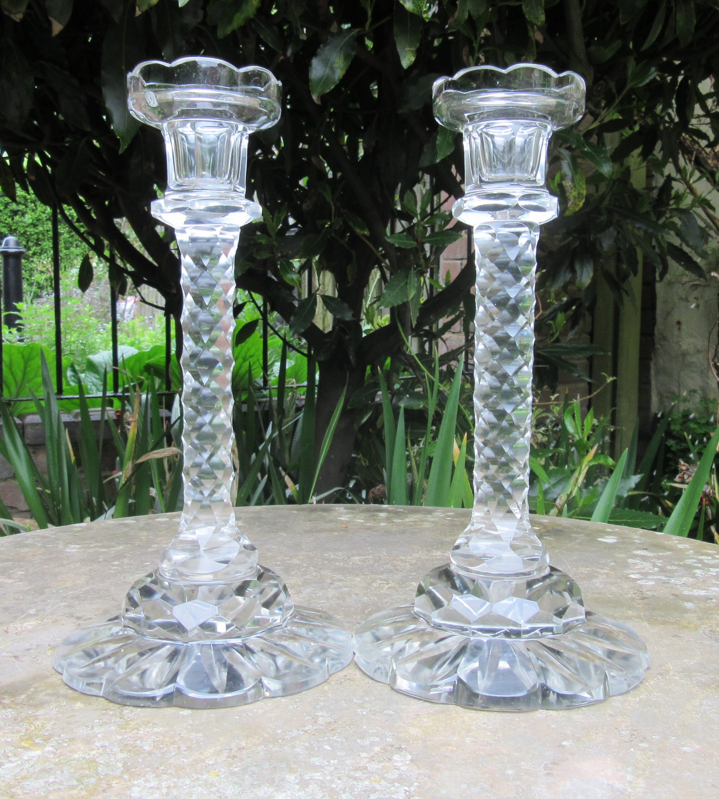 PAIR OF TALL VICTORIAN GLASS CANDLESTICKS c1890 – Shaun King Antiques